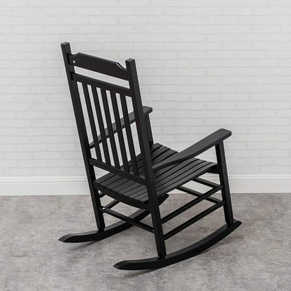 Patio Porch Rocking Chair for Outdoor Indoor - Wooden Furniture Adults Rocker for Balcony, Backyard and Garden Outside, Black