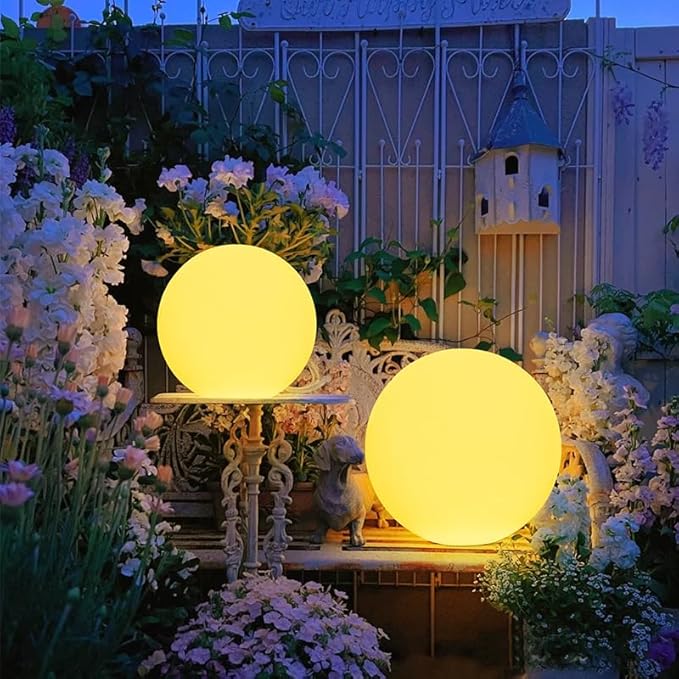 14-in LED Ball Light, Rechargeable Outdoor Globes Light Dimmable RGB Color Changing Globe Floor Lamp w/Remote, Modern Versatile LED Globe Orb Lights Waterproof Glowing Orb Lamp for Home Yard Lawn Path