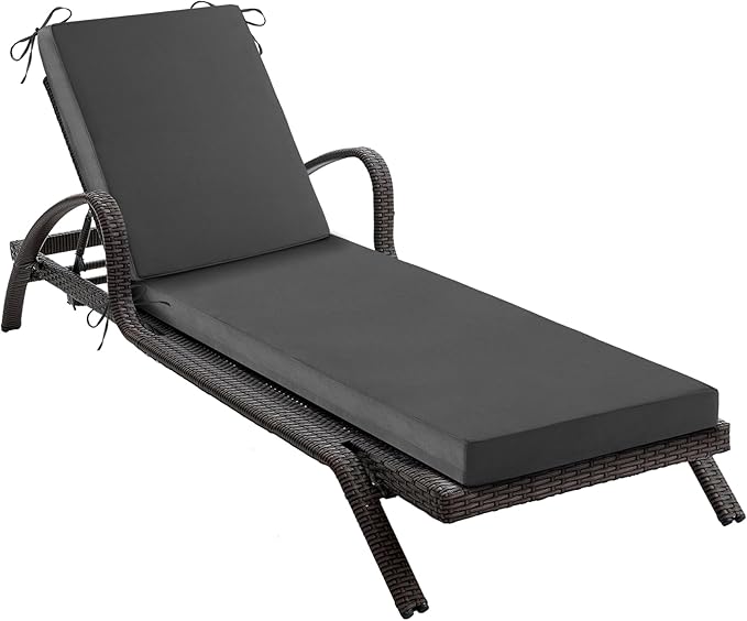 Chaise Lounge Cushions Outdoor, Waterproof Lounge Chair Cushion, 72x 21x 3 Inch Outdoor Chair Cushions with Ties, High-Density Foam Patio Lounge Chair Pads for Lawn, Pool & Beach, Dark Grey
