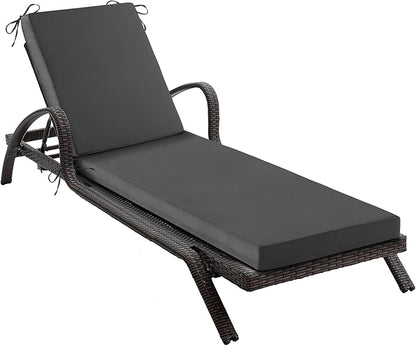 Chaise Lounge Cushions Outdoor, Waterproof Lounge Chair Cushion, 72x 21x 3 Inch Outdoor Chair Cushions with Ties, High-Density Foam Patio Lounge Chair Pads for Lawn, Pool & Beach, Dark Grey