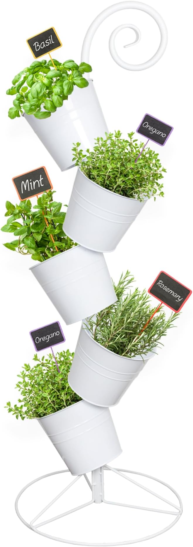Hanging Flower Pot Tiered Stand (White), Metal Outdoor Stacking Planter