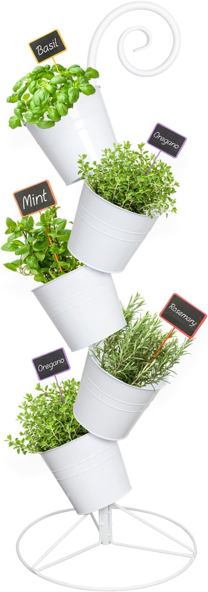 Hanging Flower Pot Tiered Stand (White), Metal Outdoor Stacking Planter