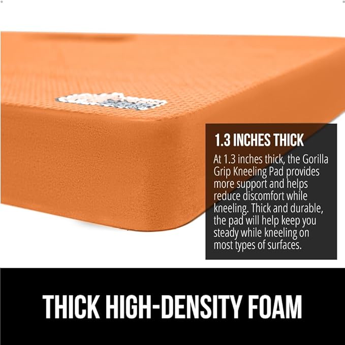 GORILLA GRIP Extra Thick Patent Pending Soft Foam Kneeling Pad, 2 PK, Supportive Large Cushion Knee Pads for Gardening, Baby Bath, Dirt and Water Resistant, Workout and Garden Supplies, 17.5x11 Orange