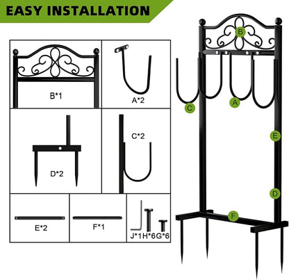2 Pack Upgraded Garden Hose Holder - Heavy Duty Freestanding Metal Hose Holder with 4 Stabilizing Spikes, Sturdy Hose Hanger up to 100ft Hose for Yard, Lawn & Outdoor Garden (Black)