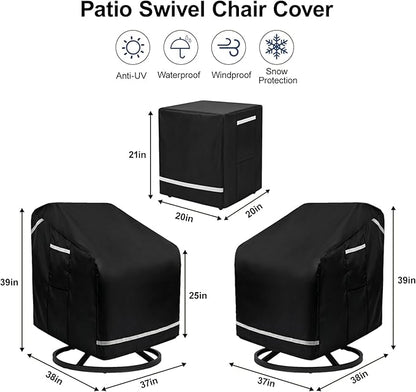 3 Pack Patio Chair Covers, Outdoor Chair Covers with Straps, Heavy Duty Waterproof Patio Furniture Covers, UV Resistant, Lawn Chair Covers with Reflective Strips, 37" W X 38" D X 39" H