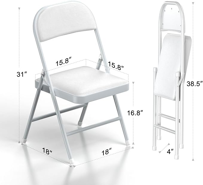 Nazhura 4 Pack Folding Chairs with Padded Vinyl Cushion Chairs with Comfortable Cushion and Durable Steel Frame for Home and Office, for Indoor and Outdoor Events (White, Vinyl)