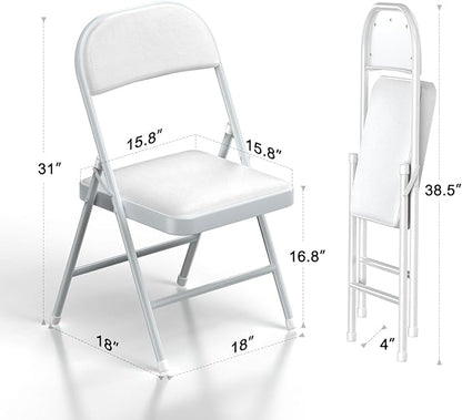 Nazhura 4 Pack Folding Chairs with Padded Vinyl Cushion Chairs with Comfortable Cushion and Durable Steel Frame for Home and Office, for Indoor and Outdoor Events (White, Vinyl)