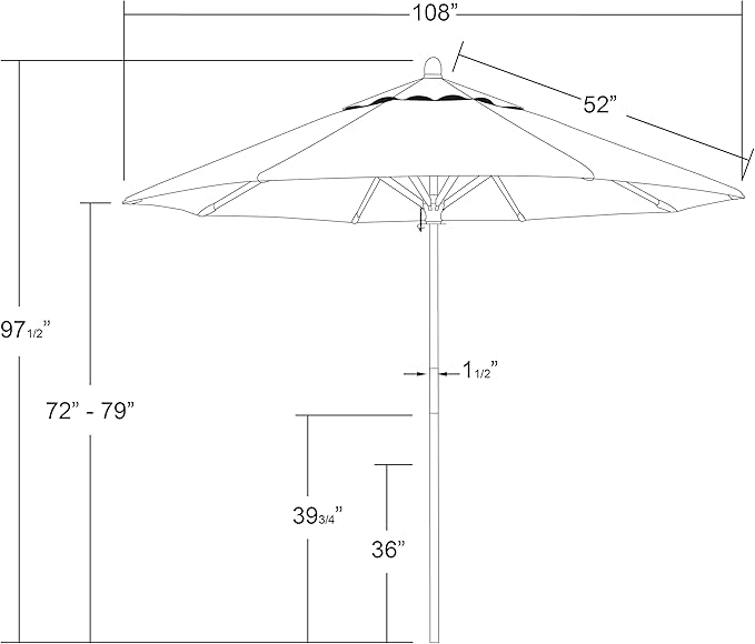 California Umbrella 9' Premium Commercial Hardwood Patio Umbrella, Manual Lift With Sunbrella Antique Beige Fabric