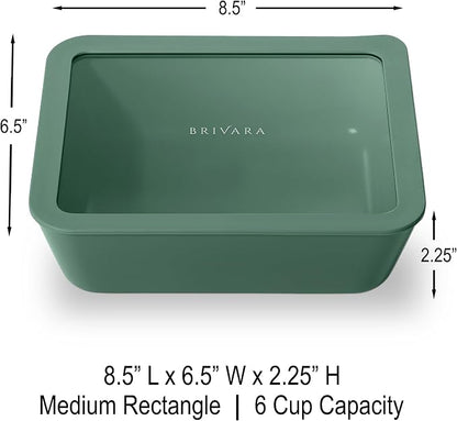 Glass Food Storage Container with Lid, 6-Cup Medium Rectangle | Microwave-Safe Airtight Lid, Oven-Safe Ceramic-Coated Glass | Zero Plastic, No PFAS/PFOA/BPA, Reusable [Pine]