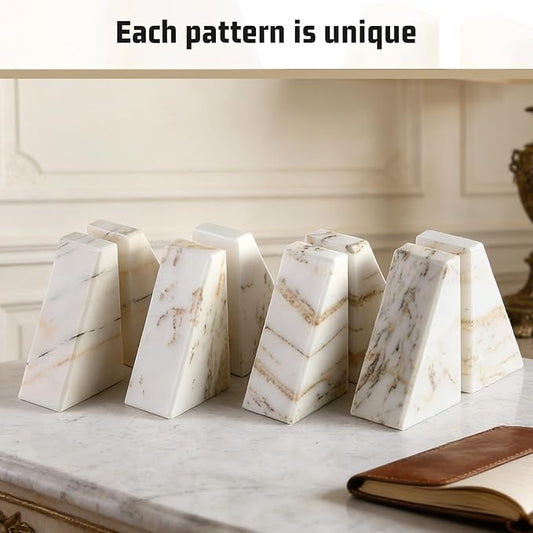 Karibiber Marble Bookends for Heavy Books, Calacatta Decorative Book Ends for Shelves, Unique and Heavy Bookends for Hardback Book & Cookbooks, Stone Book Stopper, Modern Book Holder,Set of 2