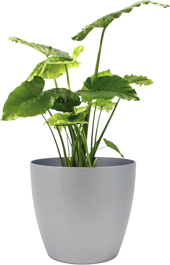 Memphis 15" Round Indoor Floor Planter Pot – Lightweight & Durable Plastic, Modern Design, Made in USA, Recyclable Large Plant Container for Home & Office Décor (Silver)