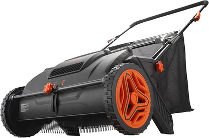 VEVOR Push Lawn Sweeper, 21inch Leaf & Grass Collector, Heavy Duty Thickened Steel Durable to Use with Large Capacity 3.5 cu. ft. Mesh Collection Hopper Bag, 2 Spinning Brushes