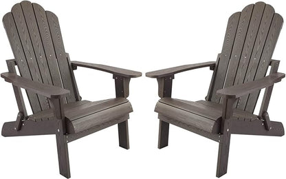 hOmeHua Folding Adirondack Chairs Set of 2, HIPS Foldable Adirondack Chairs Weather Resistant, Plastic Outdoor Chair for Patio, Backyard Deck, Fire Pit Lawn Porch (Dark Brown)