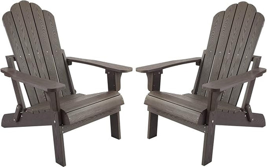 hOmeHua Folding Adirondack Chairs Set of 2, HIPS Foldable Adirondack Chairs Weather Resistant, Plastic Outdoor Chair for Patio, Backyard Deck, Fire Pit Lawn Porch (Dark Brown)