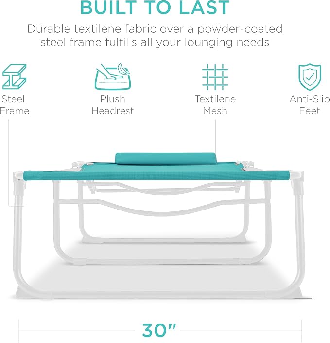 Best Choice Products Extra Wide Patio Chaise Lounge Chair, Portable Outdoor Folding Recliner for Lawn, w/ 8 Positions, Handles, 440lb Capacity - Light Blue/White