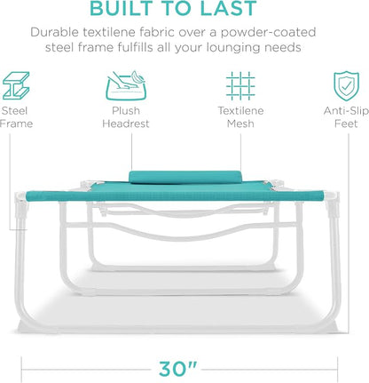 Best Choice Products Extra Wide Patio Chaise Lounge Chair, Portable Outdoor Folding Recliner for Lawn, w/ 8 Positions, Handles, 440lb Capacity - Light Blue/White