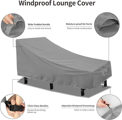 PureFit Outdoor Chaise Lounge Cover, Lounge Chair Covers Waterproof Patio Furniture Lounge Chair Cover, UV Resistant & Weatherproof, 2 Pack, 84" L x 32" W x 32" H Inches, Gray