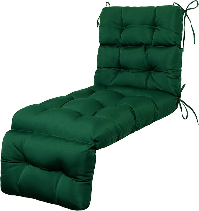 ARTPLAN Outdoor Chasie Lounge Tufted Thick Cushion with Ties,Replacement Wicker Chair Cushion for Paito Fruniture,72x22x4inches,All Weather,Invisible Green