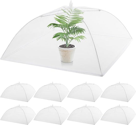 Tanlade 8 Pcs Mesh Plant Cover Protection Tent from Animals Reusable Dome Protect Tent Collapsible Plant Umbrella Netting Food Cover Net for Plants Food Vegetable(17 Inch,White)