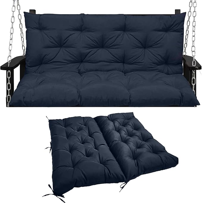 Swing Replacement Seat Cushions, 2-3 Seater Bench Cushions for Outdoor Furnitur with Backrest, Garden Recliner Seat Cushions Waterproof Sofa Pads (Dark Blue, 47x40in)