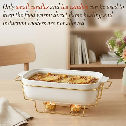 Casserole Dish with Lids 1.9 Quart Ceramic Bakeware Set with Lids and rack, 10 x 7 Lasagna Pan Deep with Lid, Rectangular Bakeware With Handle, Microwave, Dishwasher, Oven Safe, White