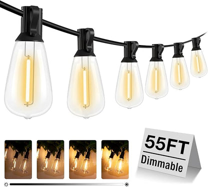 litogo 55FT LED Outdoor String Lights with Dimmer, Waterproof Patio Lights with ST38 Vintage Edison Bulbs, Warm White Outside Hanging Light with Timer for Yard Gazebo Party
