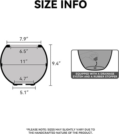 Kante Round Concrete Flower Pot, 11 Inch Dia (7.9" Opening) Sphere Shape Design Planter with Drainage Hole and Rubber Plug for Indoor & Outdoor Plants, Black Finish with Painted Interior
