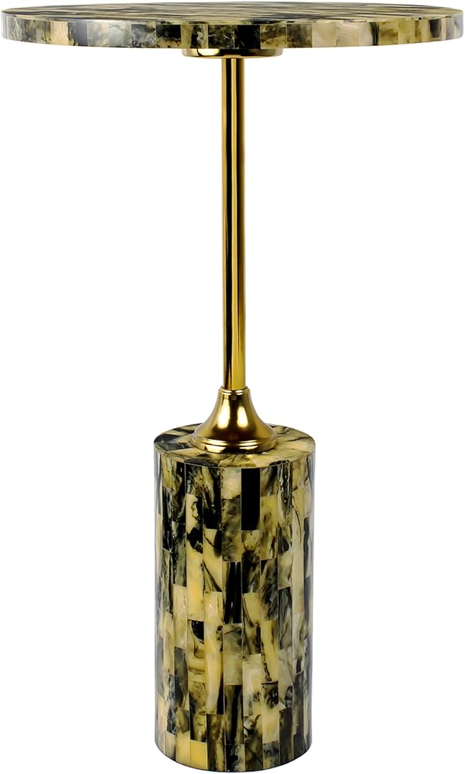 JONATHAN Y END1001A Hedda 23.5" Contemporary Glam Metal/Resin Faux Stone Round End Table, Yellow/Black Drink Table for Living Room, Bedroom, Office, Bathroom