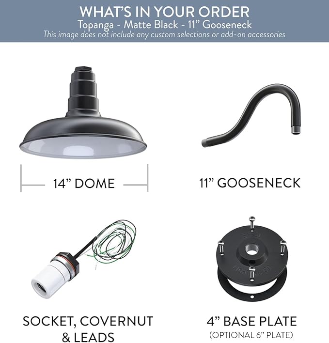 Steel Lighting Co. Topanga Barn Light | Outdoor Wall Mounted | Farmhouse Garage Light Made in America | 14 inch Dome | 11 inch Gooseneck | Matte Black Exterior/White Interior