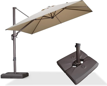 PURPLE LEAF 9' X 9' Patio Umbrella With Base Square Cantilever Umbrella Outdoor with 360° Rotation and Aluminum Offset Hanging for Pool Deck Garden Backyard, Beige