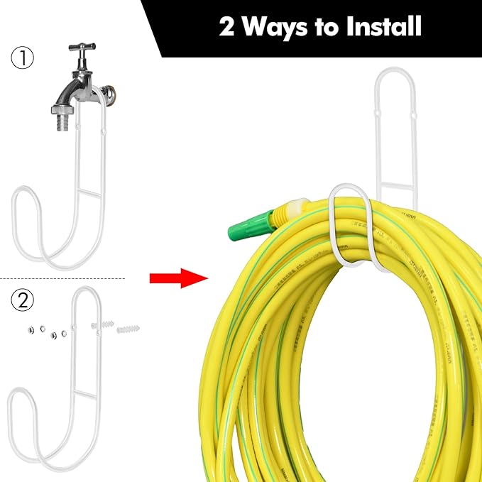 Garden Hose Holder, Wall Mount Water Hose Hanger, Hanging Storage Rack for Garden Hoses, Ropes, Outside Yard (White)
