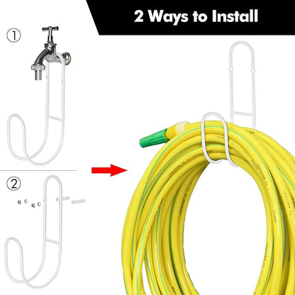 Garden Hose Holder, Wall Mount Water Hose Hanger, Hanging Storage Rack for Garden Hoses, Ropes, Outside Yard (White)