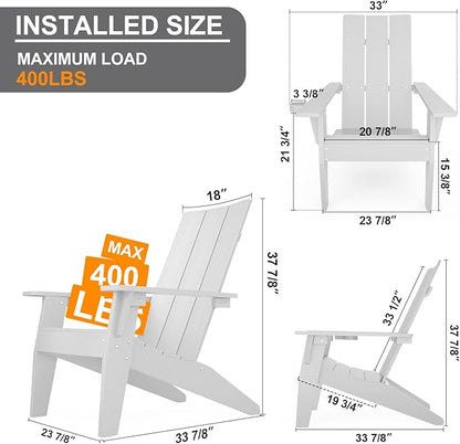MXIMU Modern Adirondack Chairs Set of 4 Weather Resistant with Cup Holder Oversize Plastic Fire Pit Chairs Plastic Outdoor Chairs for Firepit Area Seating (White)