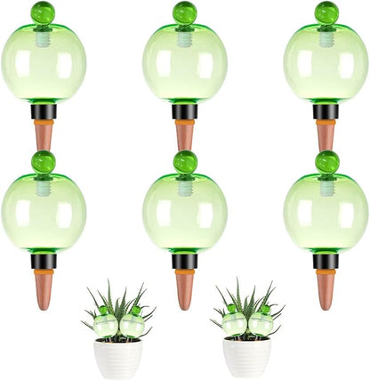 6 Pack Self Watering Globes 17oz Large Plant Watering Globes Top Fill, Self Water Planter Insert Indoor/Outdoor Plastic Water Bulbs Slow Release Terracotta for Plants, Green
