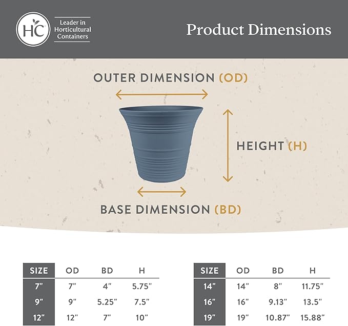 The HC Companies 12 Inch Sedona Round Self Watering Planter Pots, Lightweight UV-Resistant Plastic Indoor & Outdoor Planters, 2-Pack Flower Pots for Garden & Home Decor, Slate Blue