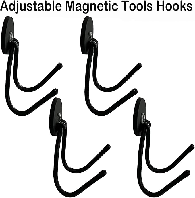 4 Pack Strong Garage Magnetic Hooks, Power Tool Organizer Rack, Heavy Duty Storage Utility Magnet Hooks for Power Drill,Garden Tools, Hose,Pegboard,Garage, Workshop for Indoor & Outdoor Hanging