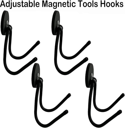 4 Pack Strong Garage Magnetic Hooks, Power Tool Organizer Rack, Heavy Duty Storage Utility Magnet Hooks for Power Drill,Garden Tools, Hose,Pegboard,Garage, Workshop for Indoor & Outdoor Hanging