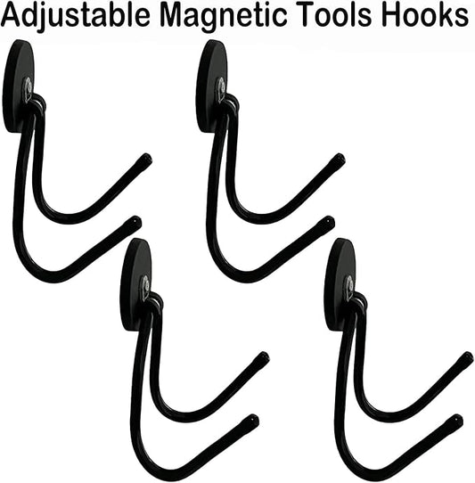 4 Pack Strong Garage Magnetic Hooks, Power Tool Organizer Rack, Heavy Duty Storage Utility Magnet Hooks for Power Drill,Garden Tools, Hose,Pegboard,Garage, Workshop for Indoor & Outdoor Hanging