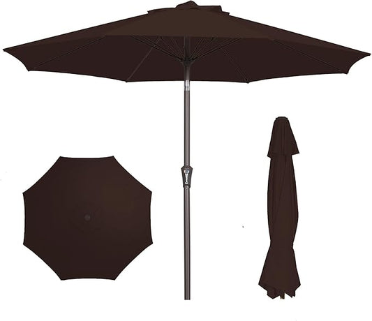 PatioKingdom 9FT Patio Outdoor Umbrella-UPF 50+ Sun Shade with Wind Vent, Push-Button Tilt & Smooth Crank Lift, Rust-Resistant Fiberglass Frame for Garden, Backyard,Yard (Brown, 9FT)