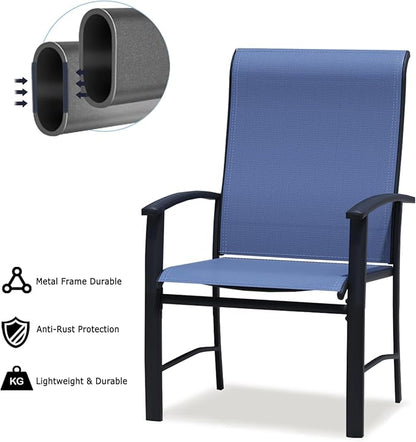 Patio Dining Chairs Set of 2, Outdoor Dining Chairs with High Back, Metal Outdoor Chair Set with Comfort and Durability, Patio Chair for Deck Lawn Kitchen Garden Backyard, Blue