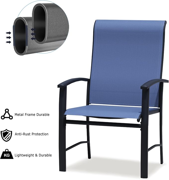Patio Dining Chairs Set of 8, Outdoor Dining Chairs with High Back, Metal Outdoor Chair Set with Comfort and Durability, Patio Chair for Deck Lawn Kitchen Garden Backyard, Blue