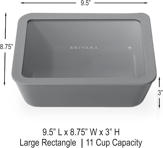 Glass Food Storage Container with Lid, 11-Cup Large Rectangle | Microwave-Safe Airtight Lid, Oven-Safe Ceramic-Coated Glass | Zero Plastic, No PFAS/PFOA/BPA, Reusable [Smoke]