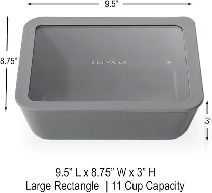 Glass Food Storage Container with Lid, 11-Cup Large Rectangle | Microwave-Safe Airtight Lid, Oven-Safe Ceramic-Coated Glass | Zero Plastic, No PFAS/PFOA/BPA, Reusable [Smoke]