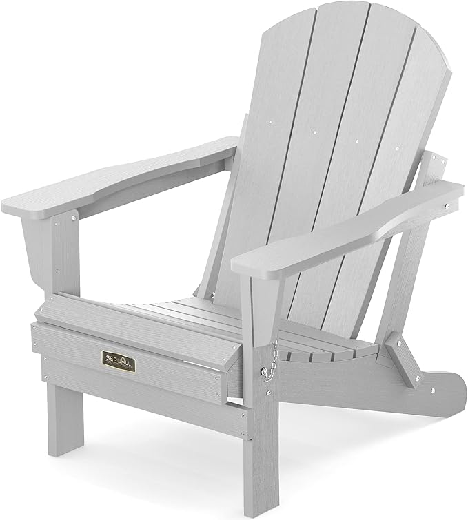 SERWALL Folding Adirondack Chair for Patio Garden Outdoors Fire Pit- Spanish Gray