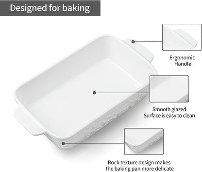Dafuceramic Casserole Dishes for Oven, Baking Dishes, Ceramic Bakeware Sets of 4, Rectangular Baking Pan Set with Handles for Baking, Casserole, Kitchen, Wedding Gift,White