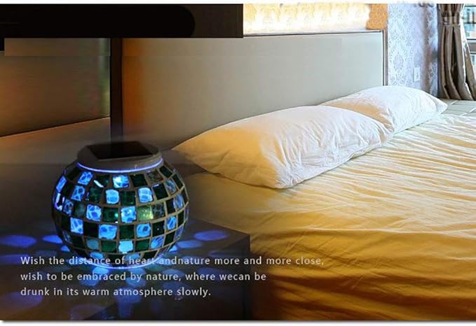 Solar Glass Ball Light Mosaic Jar Lights,Color Changing Globe Table Lamp Waterproof LED Night Light for Garden Patio Party Yard Outdoor Indoor Decorations (Yellow & Green Square)