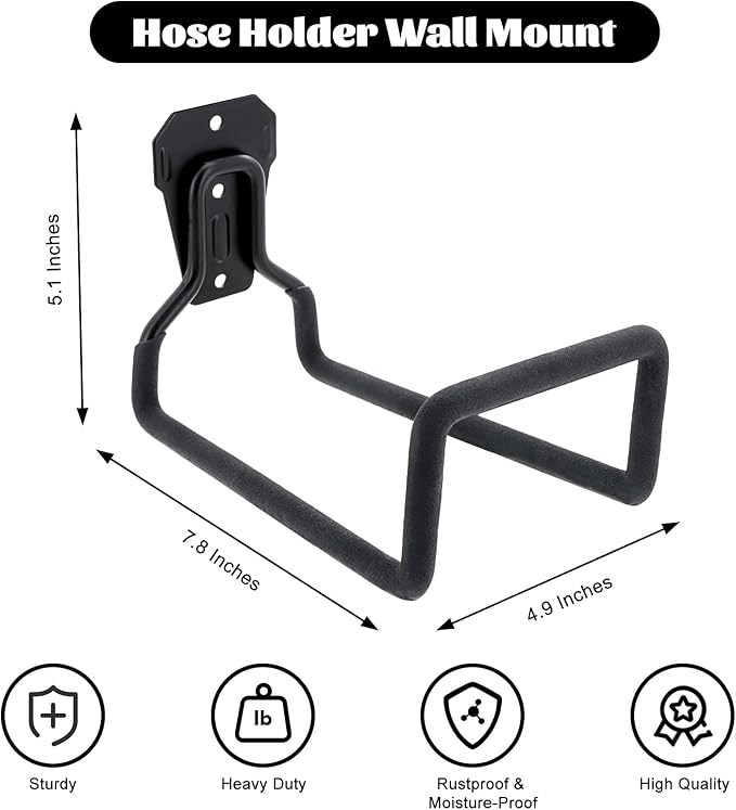 2 Pack Garden Hose Holder, Hose Reel Heavy Duty Hose Hanger, Wall Mounted Water Hose Holder Outdoor/Indoor Metal Durable Hose Hooks Ideal for Water Hose Storage Garden Yard Hold Max 154 Lbs- Black