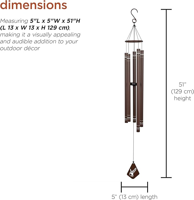 Alpine Corporation 51" Aluminum Tuned Wind Chimes with Hummingbird Design Windcatcher, Brown