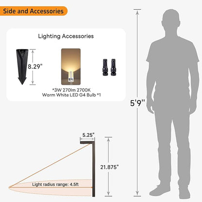 Gardenreet Low Voltage Pathway Lights Brass, LED Landscape Path Lights, Yard Lights Outdoor Waterproof IP65, 12V Wired L Shape Bronze for Garden Walkway with 3W 270LM 2700K G4 Bulb 4 Pack