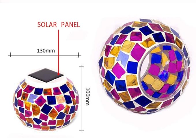 Waterproof Color Changing Table Lamp, Solar Powered Mosaic Glass Ball LED Garden Lawn Night Light Lamps, Party Lights for Home,Yard, Indoor,Outdoor Decoration Lights (Blue+Purple+Yellow)